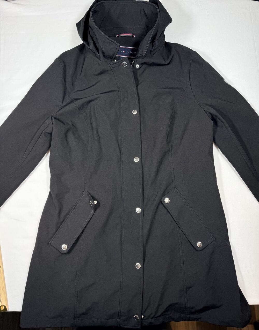 NEW WOMEN'S TOMMY HILFIGER SOFT SHELL JACKET BLACK Large $120 Retail NWT Hood
